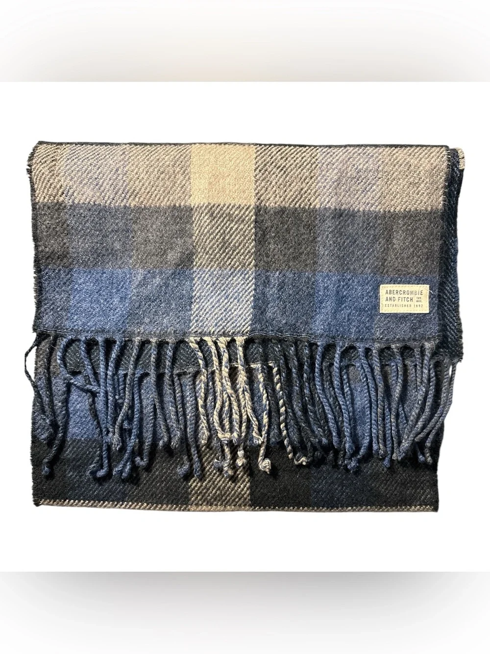 NWT Abercrombie & Fitch A&F Men's Blue Grey Plaid Soft & Comfy Woven Scarf
